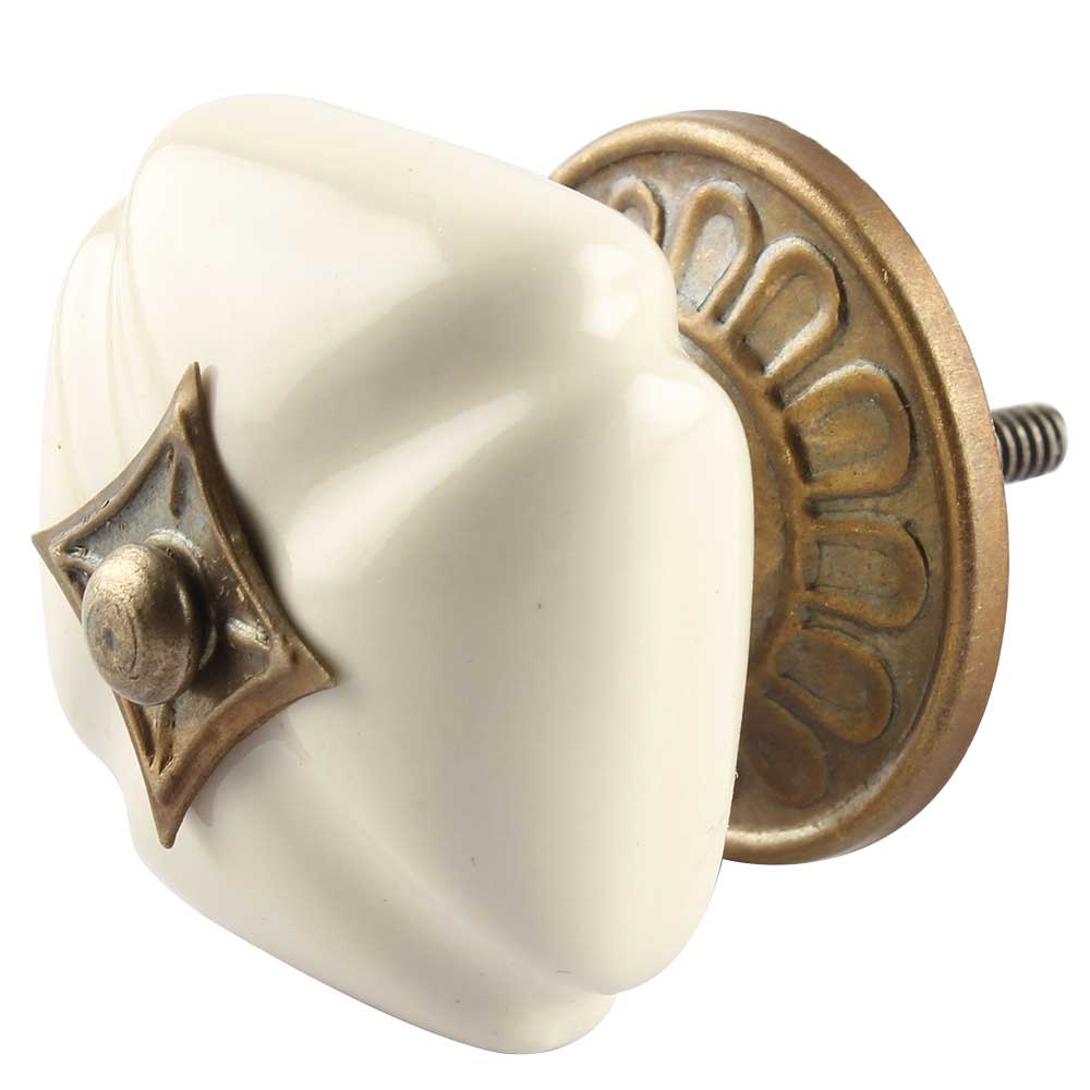 Solid Cream Square Ceramic Wardrobe Knob